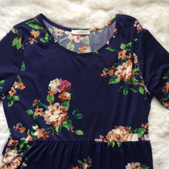 HP 4/24 CLEARANCE! Midi Dress Navy Floral Ruffles - Picture 5 of 6